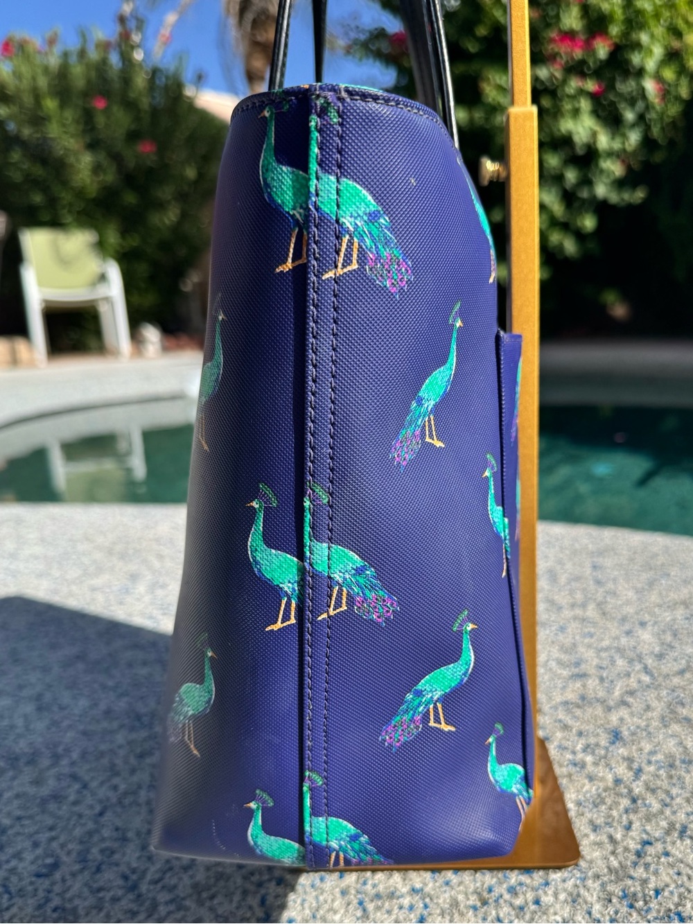 Kate Spade Peacock Handbag - Navy Tote with Teal Peacock Print - EUC - Picture 5 of 16
